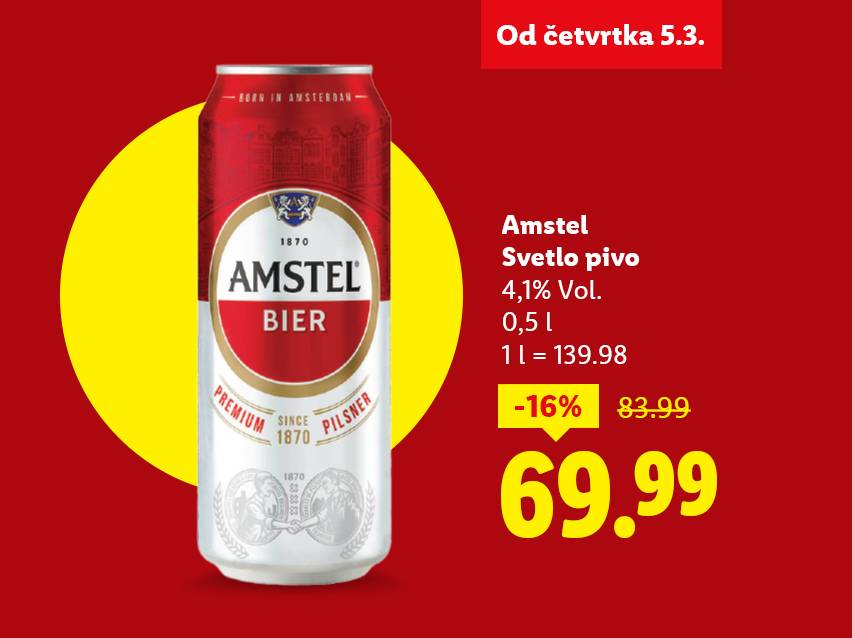 Svetlo pivo u konzervi sa popustom od 16%, sada 69.99, važi od četvrtka 5.3.