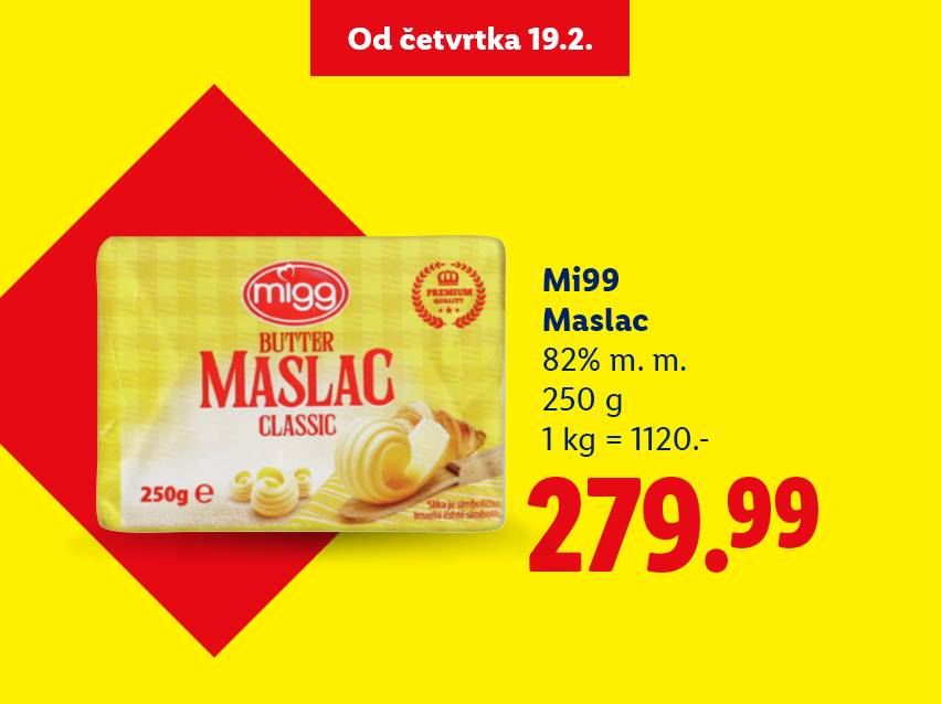 Pakovanje putera od 250g sa cenom od 279.99 i informacijama o proizvodu.