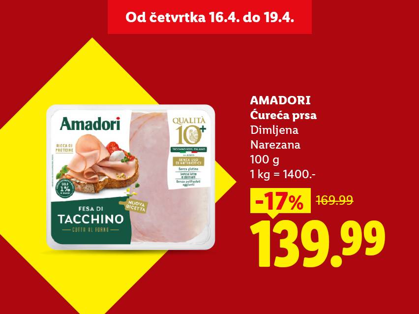 Pakovanje dimljenih ćurećih prsa, narezano, sa popustom od 17%.