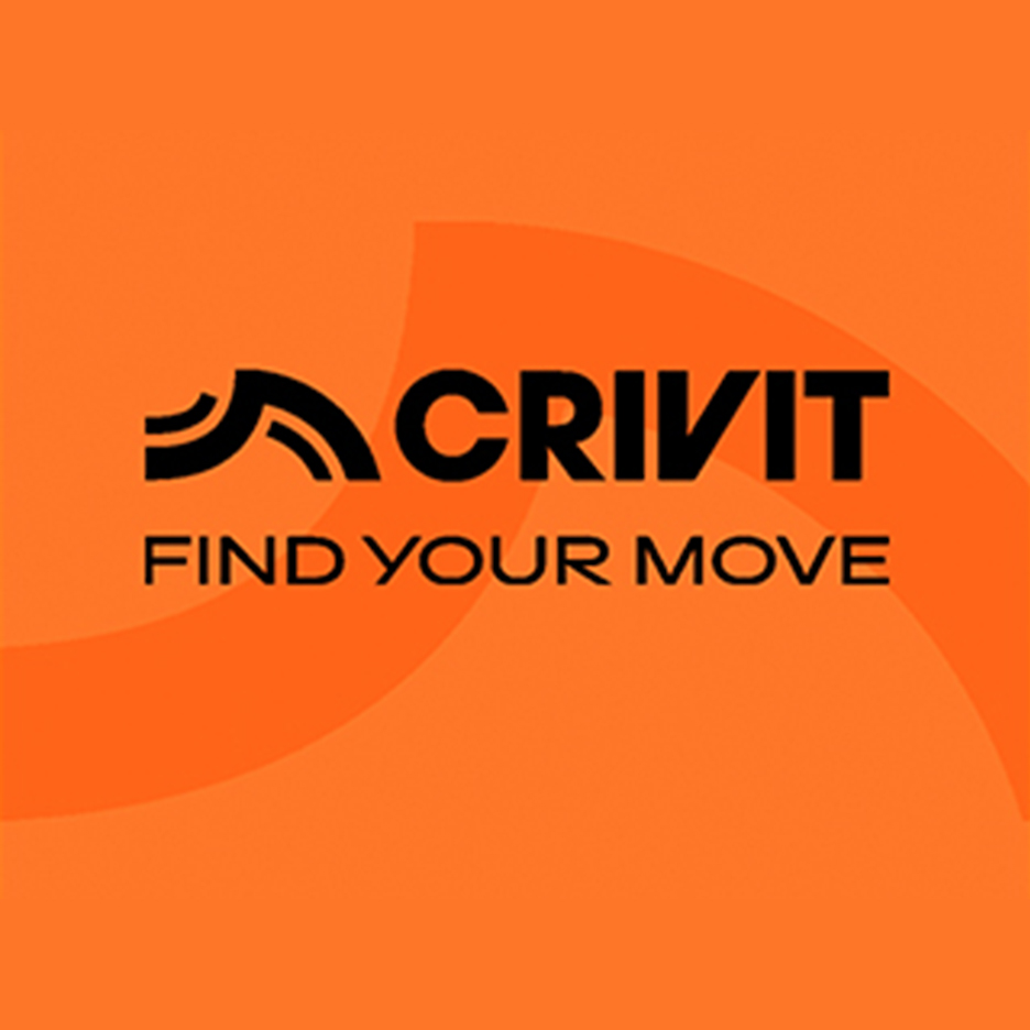 Crivit logo sa sloganom 'FIND YOUR MOVE' na narandžastoj pozadini.