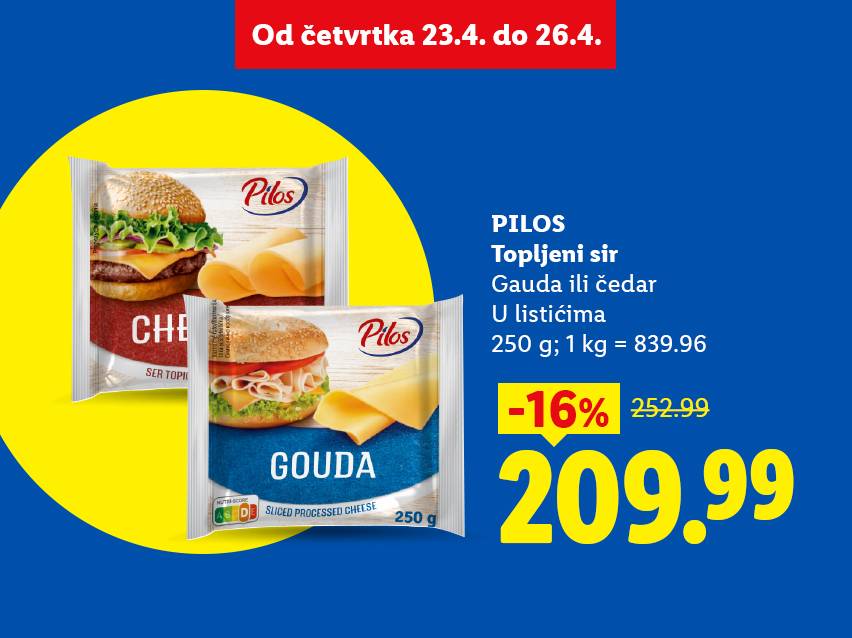 Pakovanja topljenog sira u listićima (gauda i čedar) sa cenom i popustom.