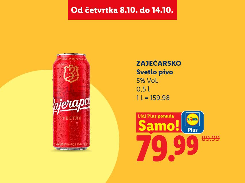 Svetlo pivo u limenci od 0,5 l na akcijskoj ponudi.
