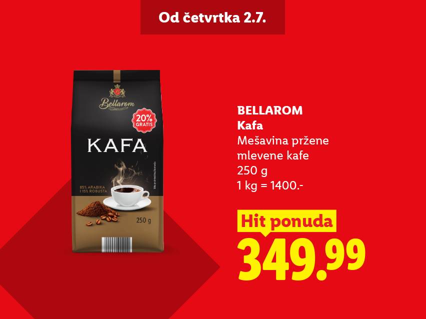 Pakovanje mlevene kafe sa 20% gratis, cena 349.99, ponuda od četvrtka 2.7.