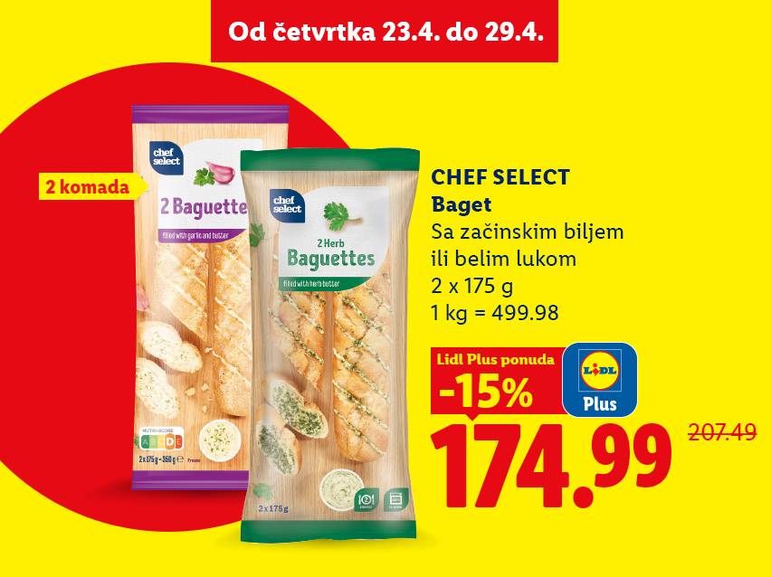 Dve baget vekne, jedna sa belim lukom, druga sa začinskim biljem, na akciji od 23. do 29. aprila.