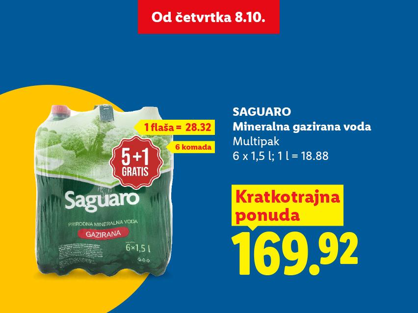 Gazirana mineralna voda u pakovanju od 6 flaša po ceni od 169.92 dinara.
