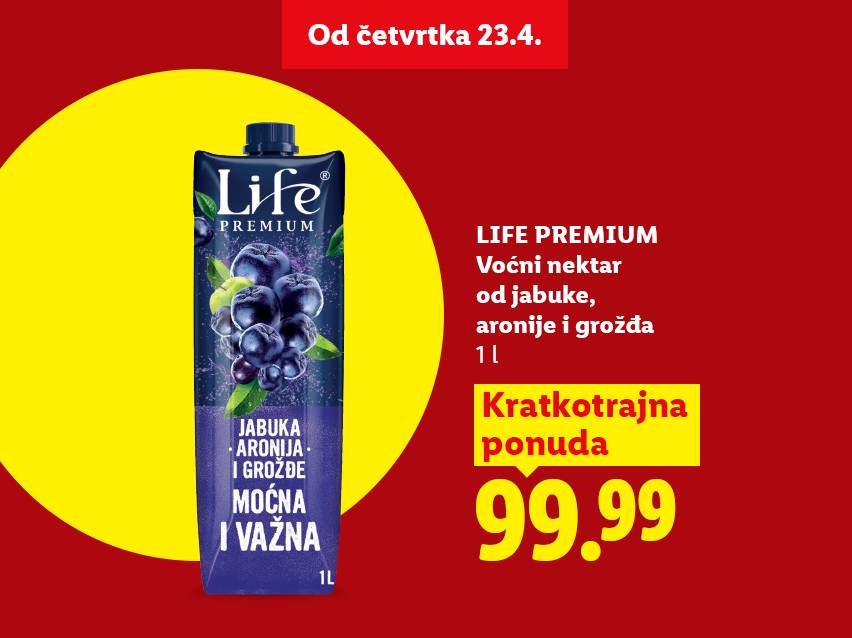 Voćni nektar od jabuke, aronije i grožđa, 1L, po ceni od 99.99, ponuda važi od četvrtka 23.4.