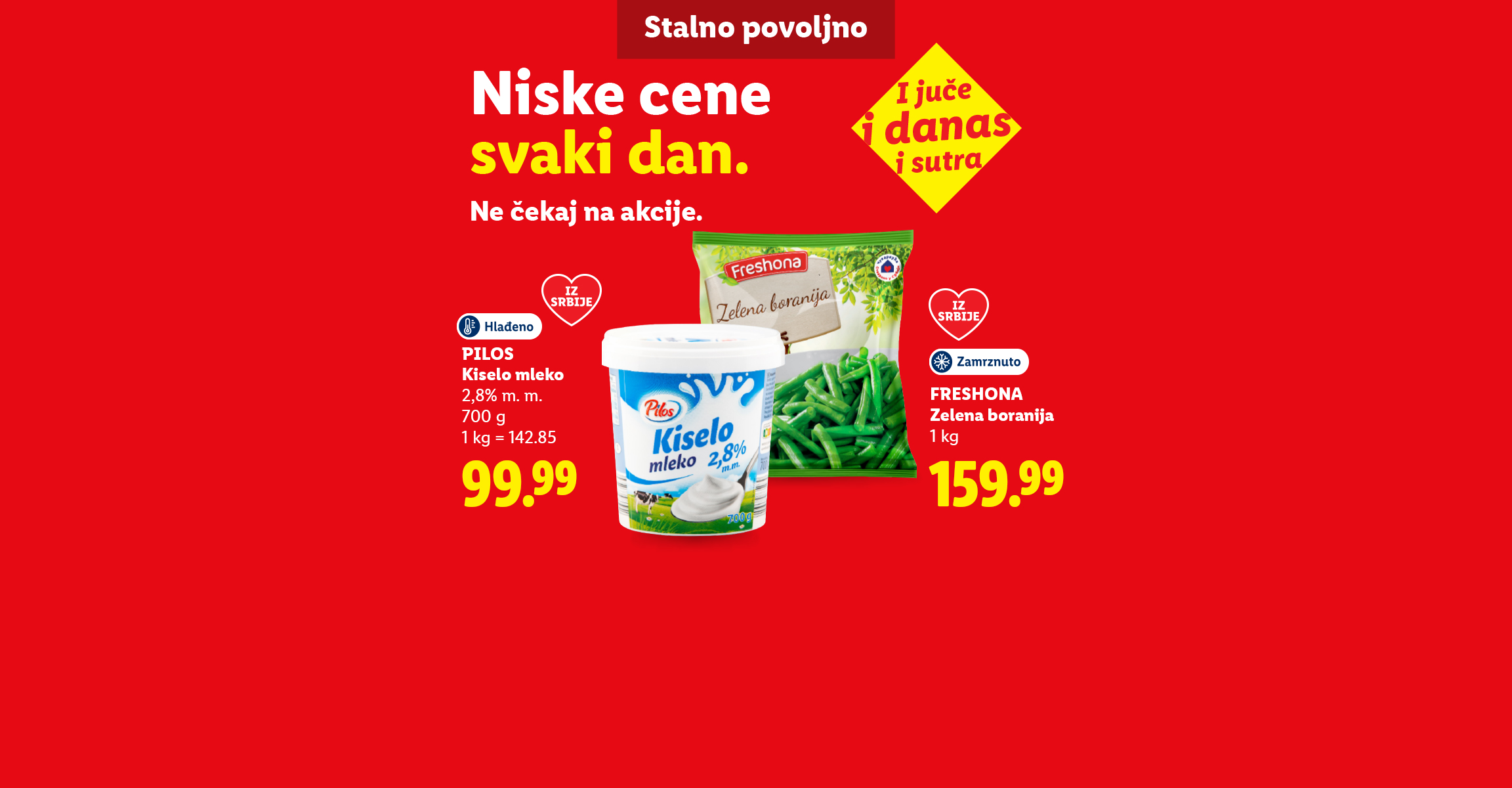 Ponuda kiselog mleka, zamrznute zelene boranije i kapsula za kafu po stalno povoljnim cenama.