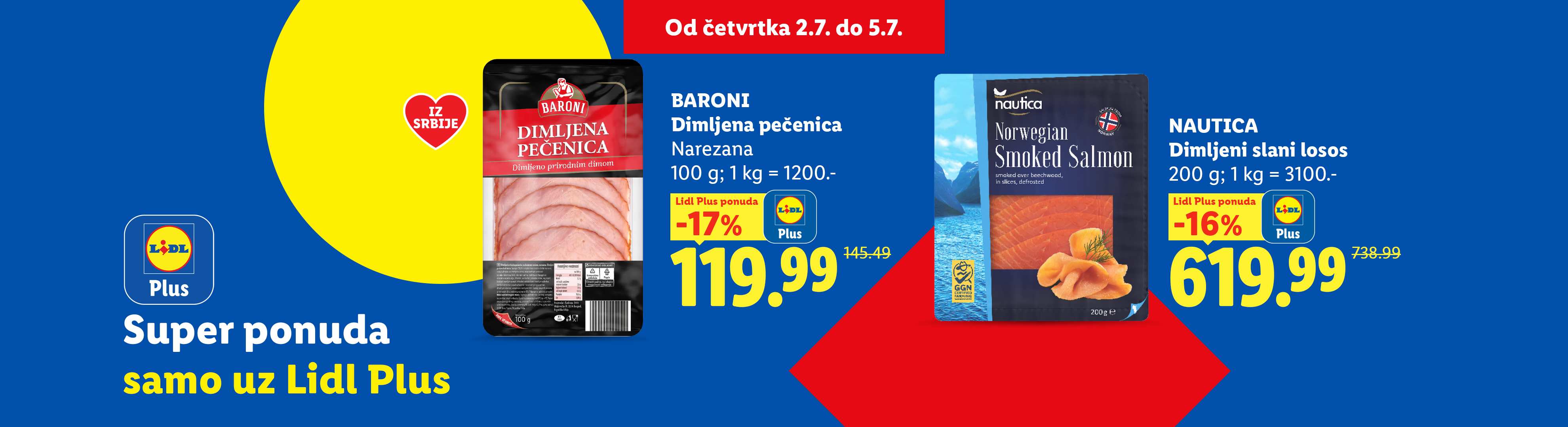 Ponuda dimljene pečenice i dimljenog lososa sa popustima za Lidl Plus korisnike.