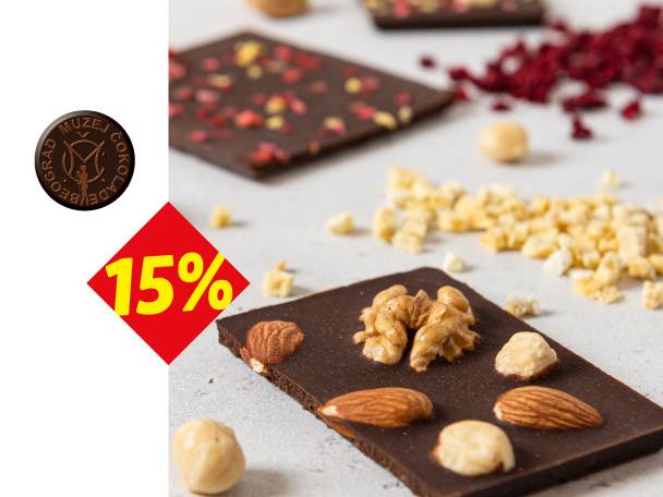 Čokoladne table sa orasima, bademima i sušenim voćem, sa popustom od 15%.