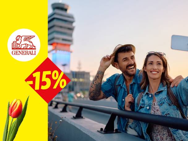 Par putnika pravi selfi, sa popustom od 15% i lalom u prvom planu.