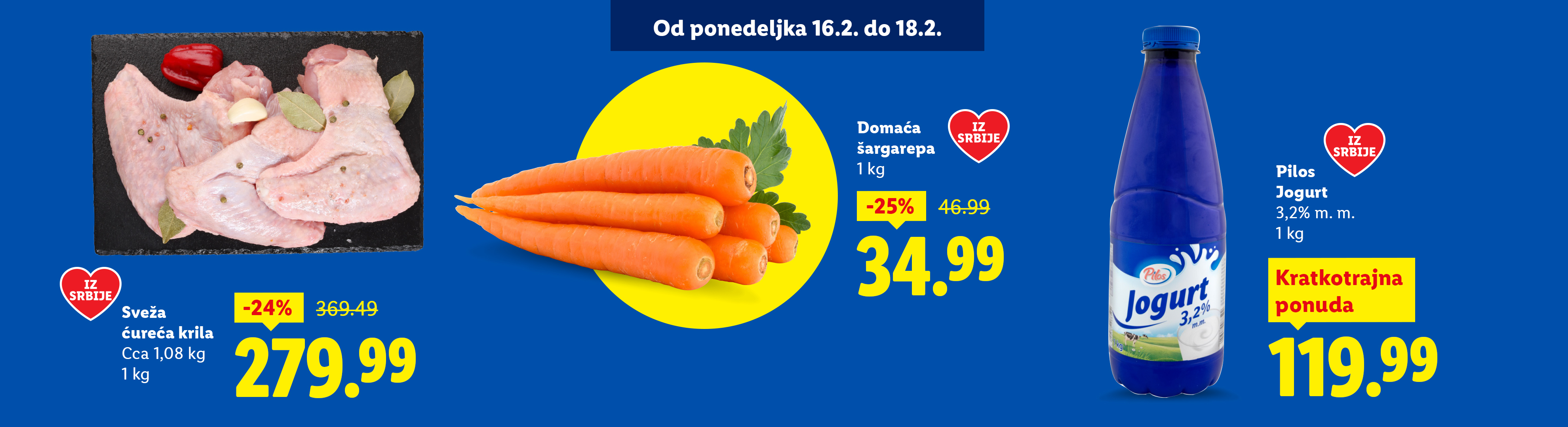Lidl akcija: Sveža ćureća krila, domaća šargarepa i jogurt.