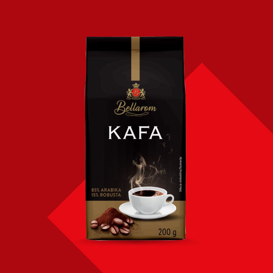 Pakovanje kafe sa natpisom 'Kafa', 85% Arabika, 15% Robusta, 200g.