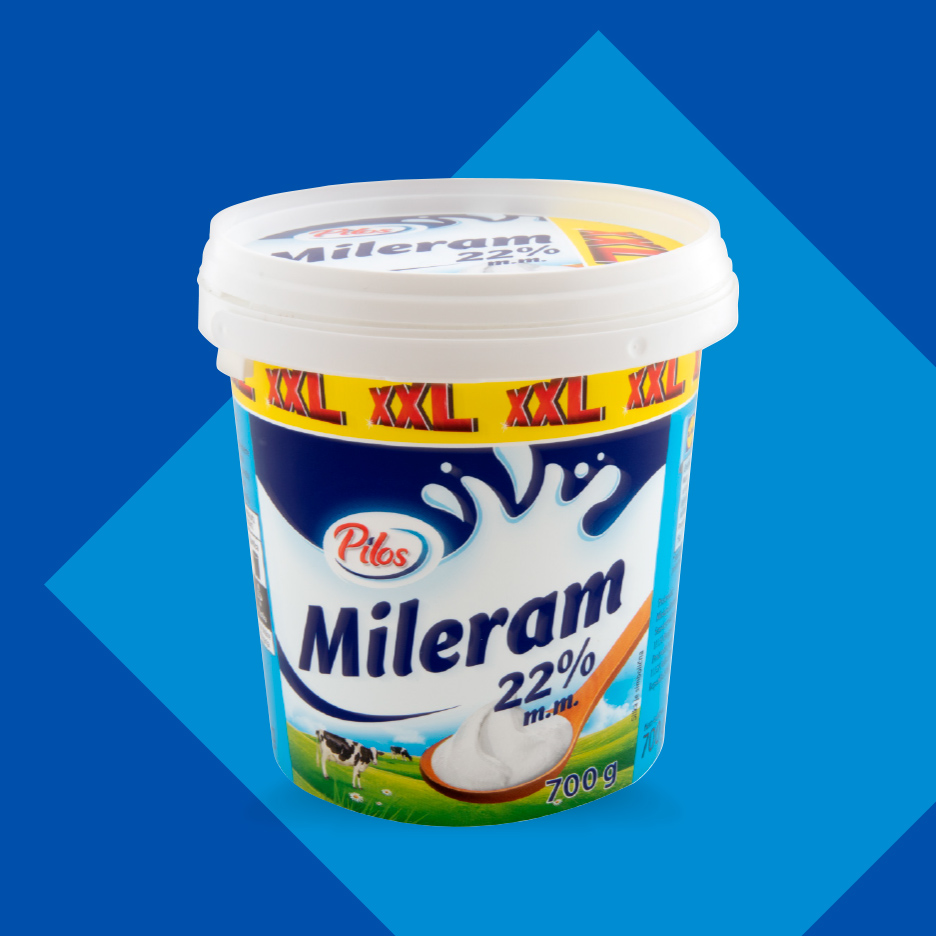 Kanta milerama od 700g sa 22% mlečne masti, sa natpisom XXL.
